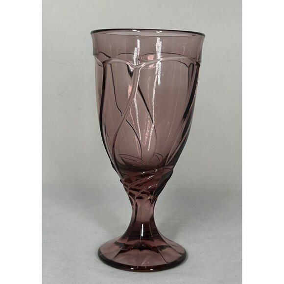 VTG 1 Noritake SWEET SWIRL Cranberry Plum Colored Goblet Glass 7 3/8" - Picture 1 of 4